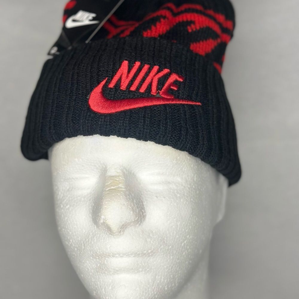 Nike Black and Red Knit Beanie Hat